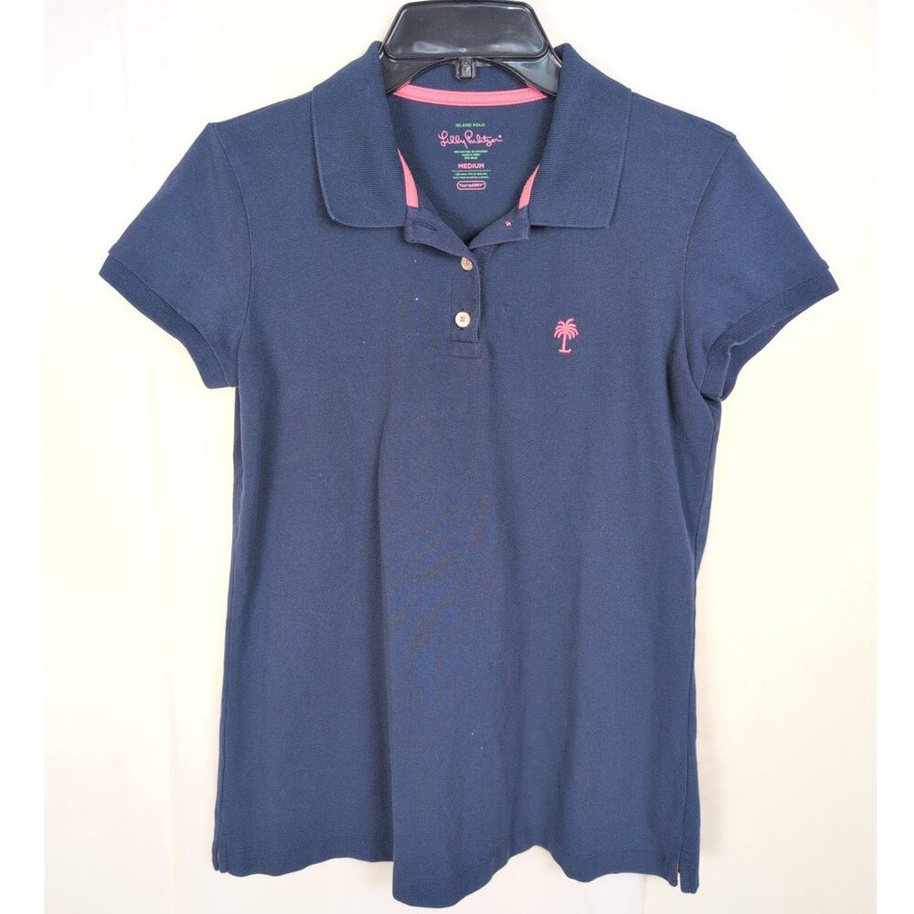 Lilly Pulitzer Island Polo blue polo shirt Size Med Preppy Resort Golf Classic